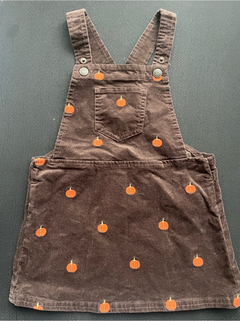 Gymboree Brown Corduroy Overall Dress with Orange Pumpkin Embroidery